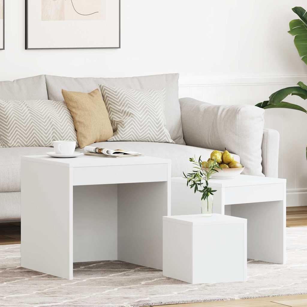 vidaXL Nesting Table | Set of 3 | White | Engineered wood | Small | Stackable 1