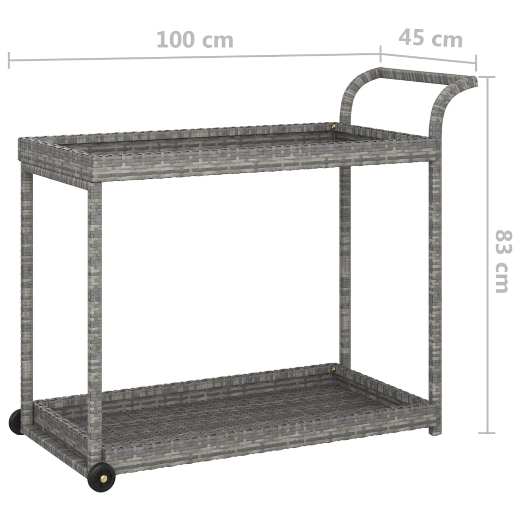 vidaXL Bar Cart Grey 100x45x83 cm Poly Rattan 6