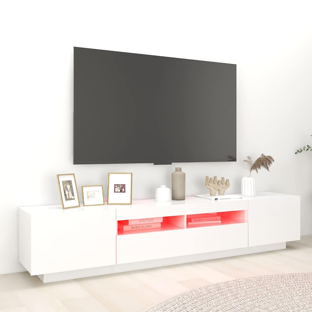 TV Cabinet with LED Lights 200x35x40 cm White