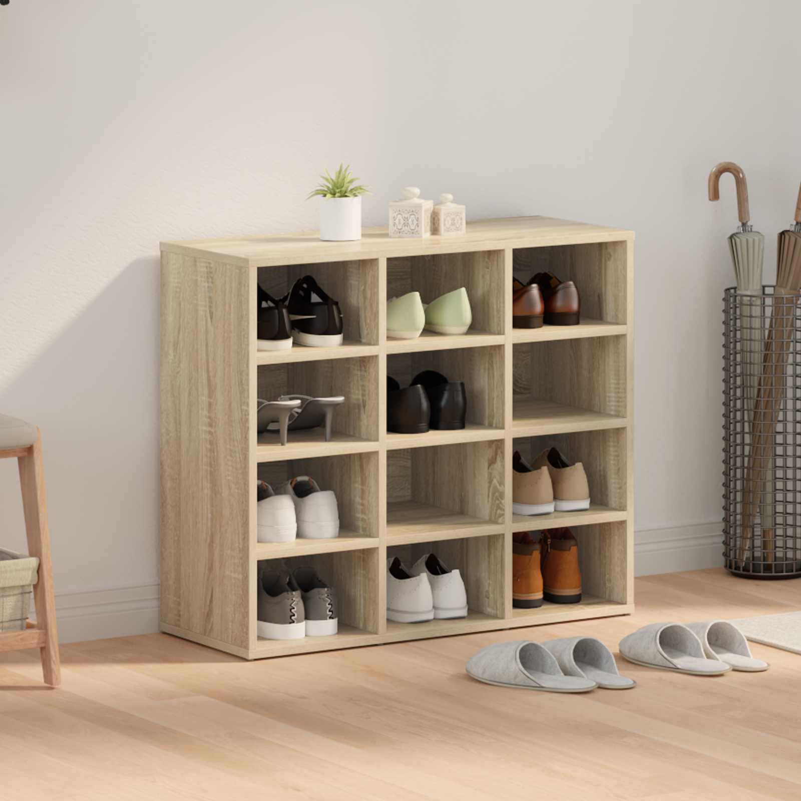 vidaXL Shoe Cabinet 77.5 x 30 x 67 cm Engineered Wood Sonoma Oak 4