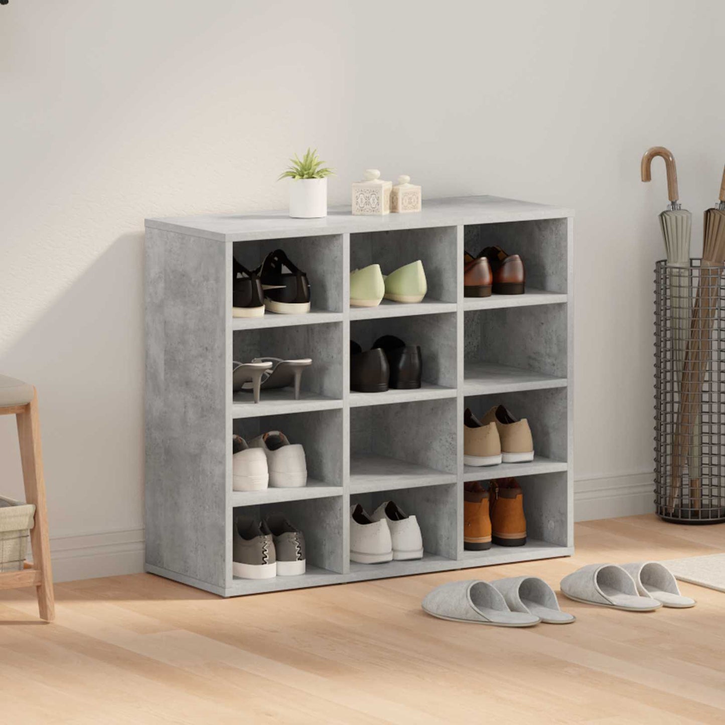 vidaXL Shoe Cabinet 77.5 x 30 x 67 cm Engineered Wood Concrete grey 4