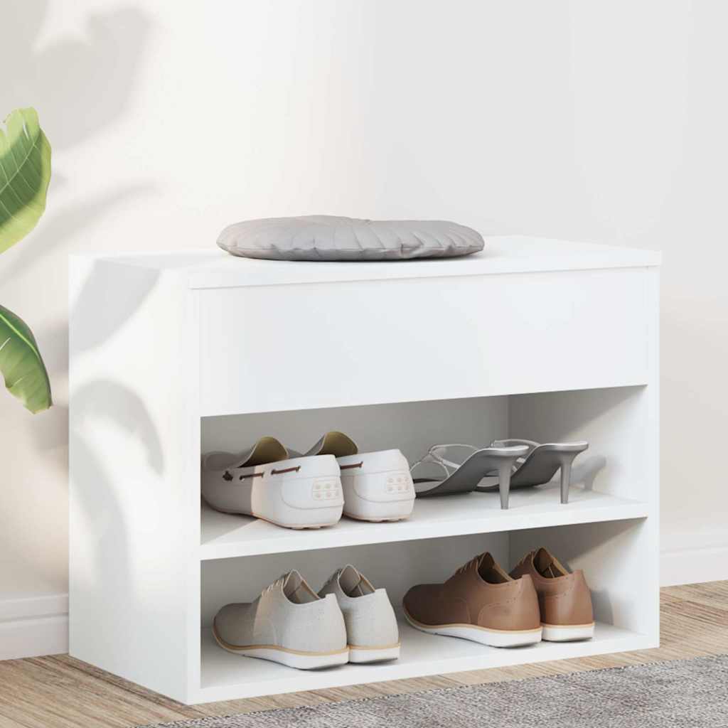808738 vidaXL Shoe Bench White 60x30x45 cm Engineered Wood 1