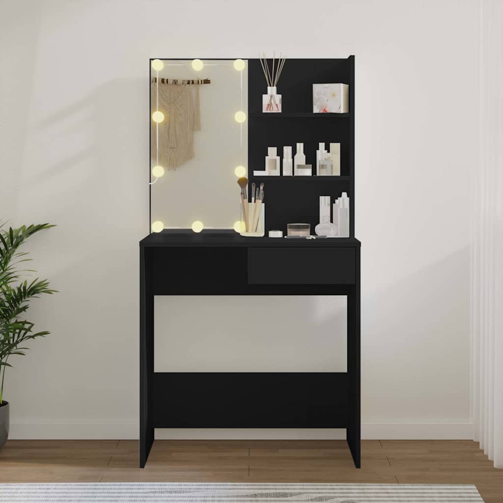 vidaXL Dressing Table with LED Black 74.5x40x141 cm 3