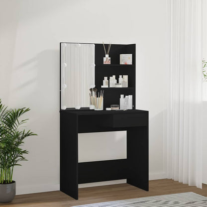 vidaXL Dressing Table with LED Black 74.5x40x141 cm 4
