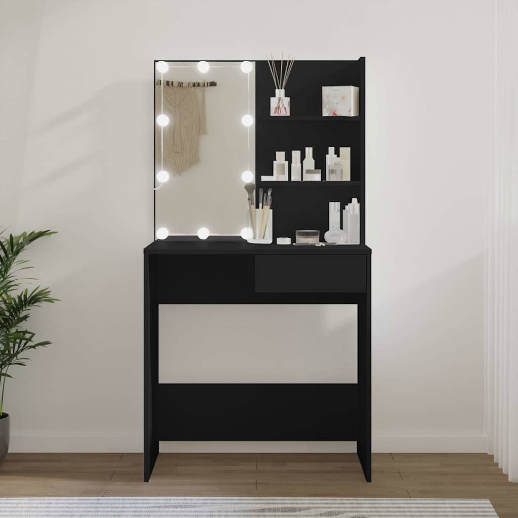 vidaXL Dressing Table with LED Black 74.5x40x141 cm 1