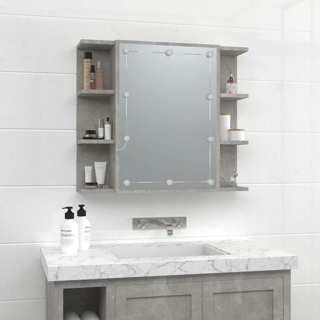 vidaXL Mirror Cabinet with LED Concrete Grey 70x16,5x60 cm 4