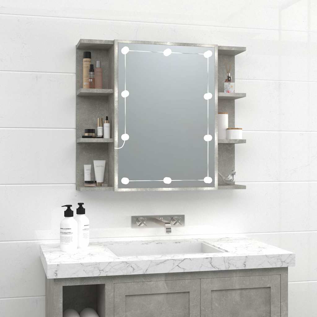 vidaXL Mirror Cabinet with LED Concrete Grey 70x16,5x60 cm 1