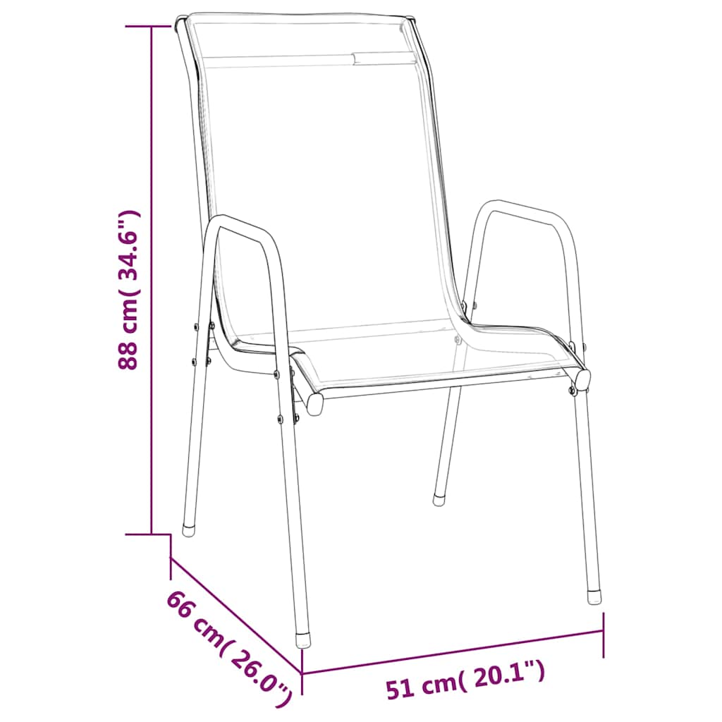 vidaXL Garden Chairs 2 pcs Steel and Textilene Black 6