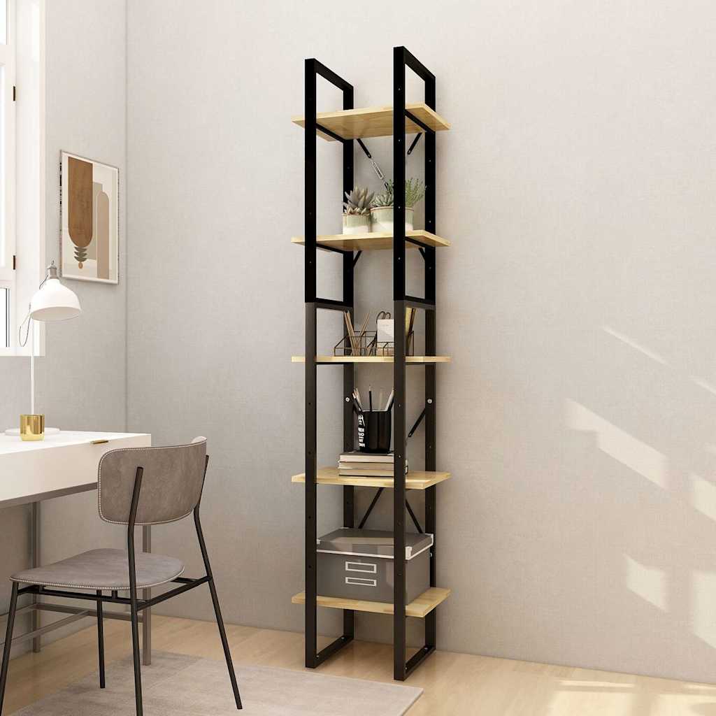 vidaXL Book Cabinet | Natural wood and black | Pinewood and metal | Medium 1
