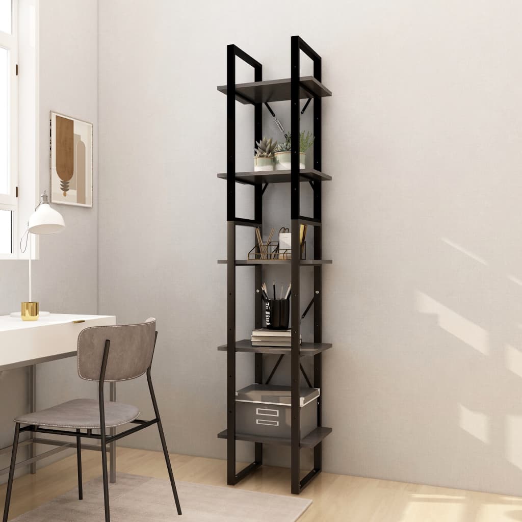 vidaXL Book Cabinet | Grey | Pinewood, Metal | Tall | Book Cabinet | Rectangular 1