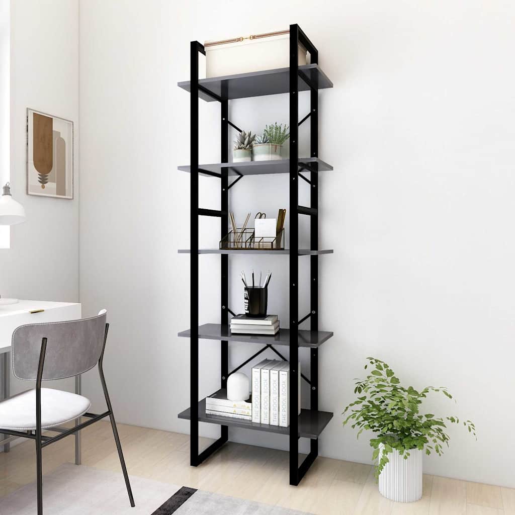 vidaXL Book Cabinet | Grey | Engineered Wood, Metal | Medium | Book Cabinet 1