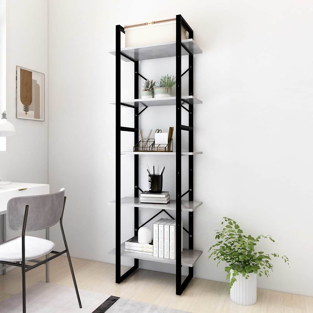 vidaXL Book Cabinet | Concrete grey | Engineered wood, metal | Medium 1