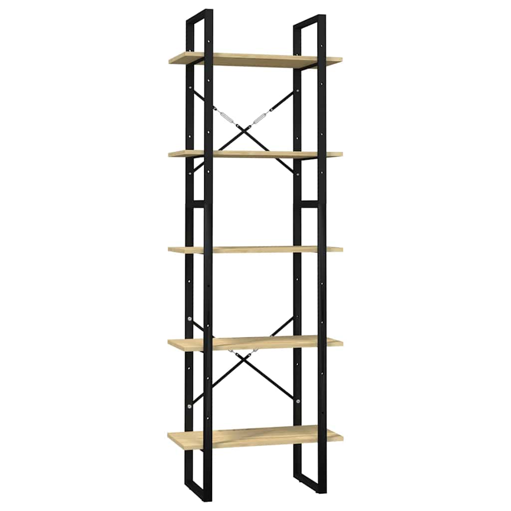5-Tier Book Cabinet 40x30x175 cm Solid Wood Pine Black and light brown 60 cm