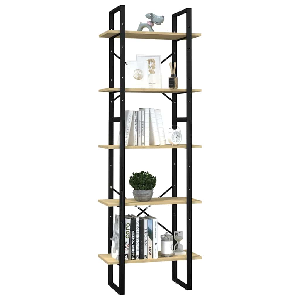5-Tier Book Cabinet 40x30x175 cm Solid Wood Pine Black and light brown 60 cm