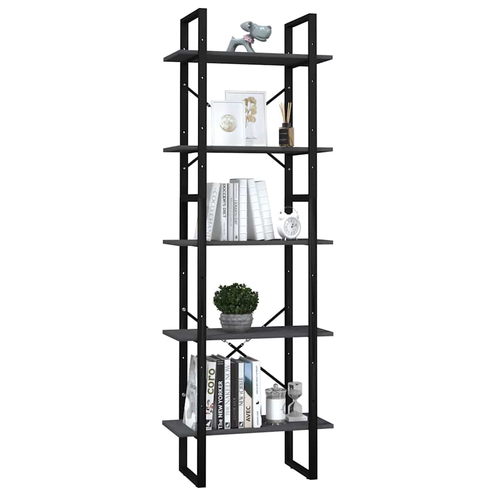 5-Tier Book Cabinet 40x30x175 cm Solid Wood Pine Grey 60 cm