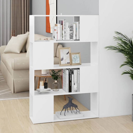 Book Cabinet Room Divider White Engineered Wood used as a room divider with books and decor