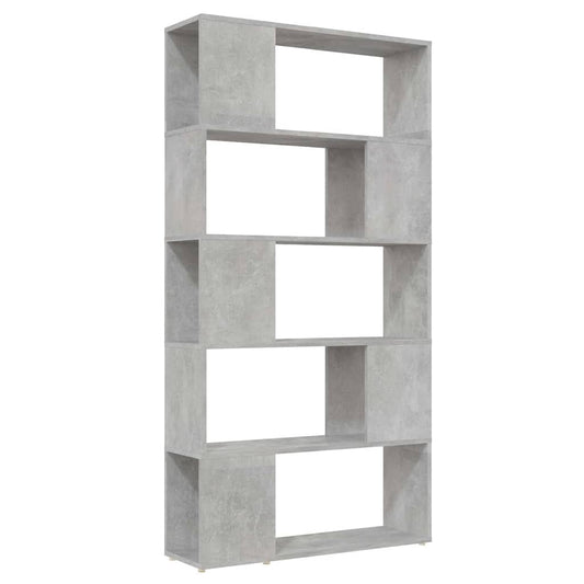 Concrete grey shelving unit with five open compartments
