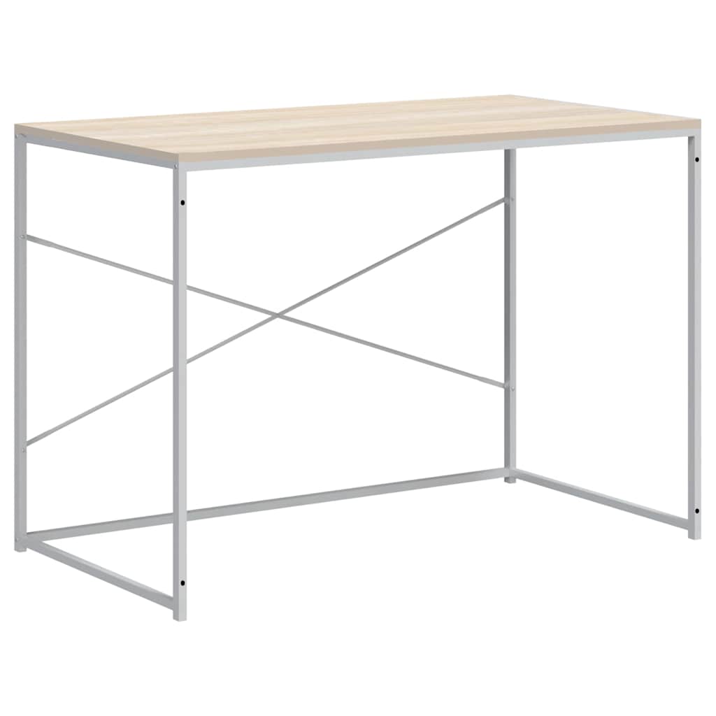 vidaXL Computer Desk White and Oak 110x60x70 cm Engineered Wood 2