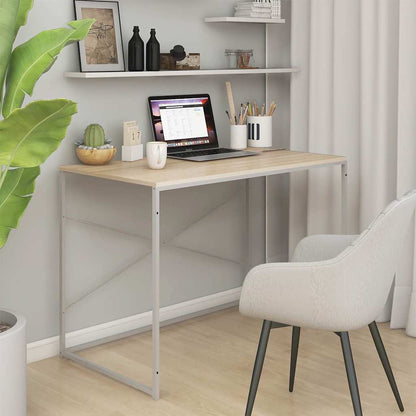 vidaXL Computer Desk White and Oak 110x60x70 cm Engineered Wood 1