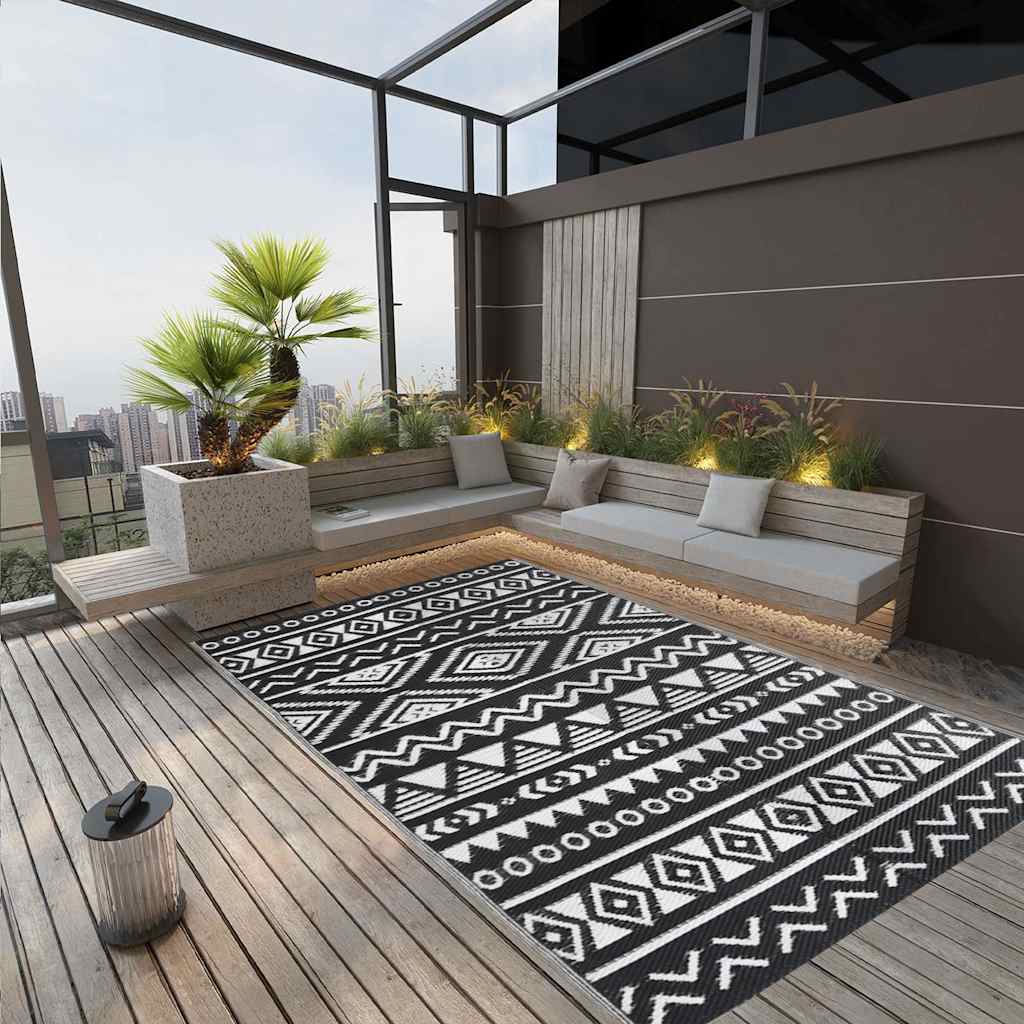 vidaXL Outdoor Rug | Black | Polypropylene | Large | Decorative Inlays 1