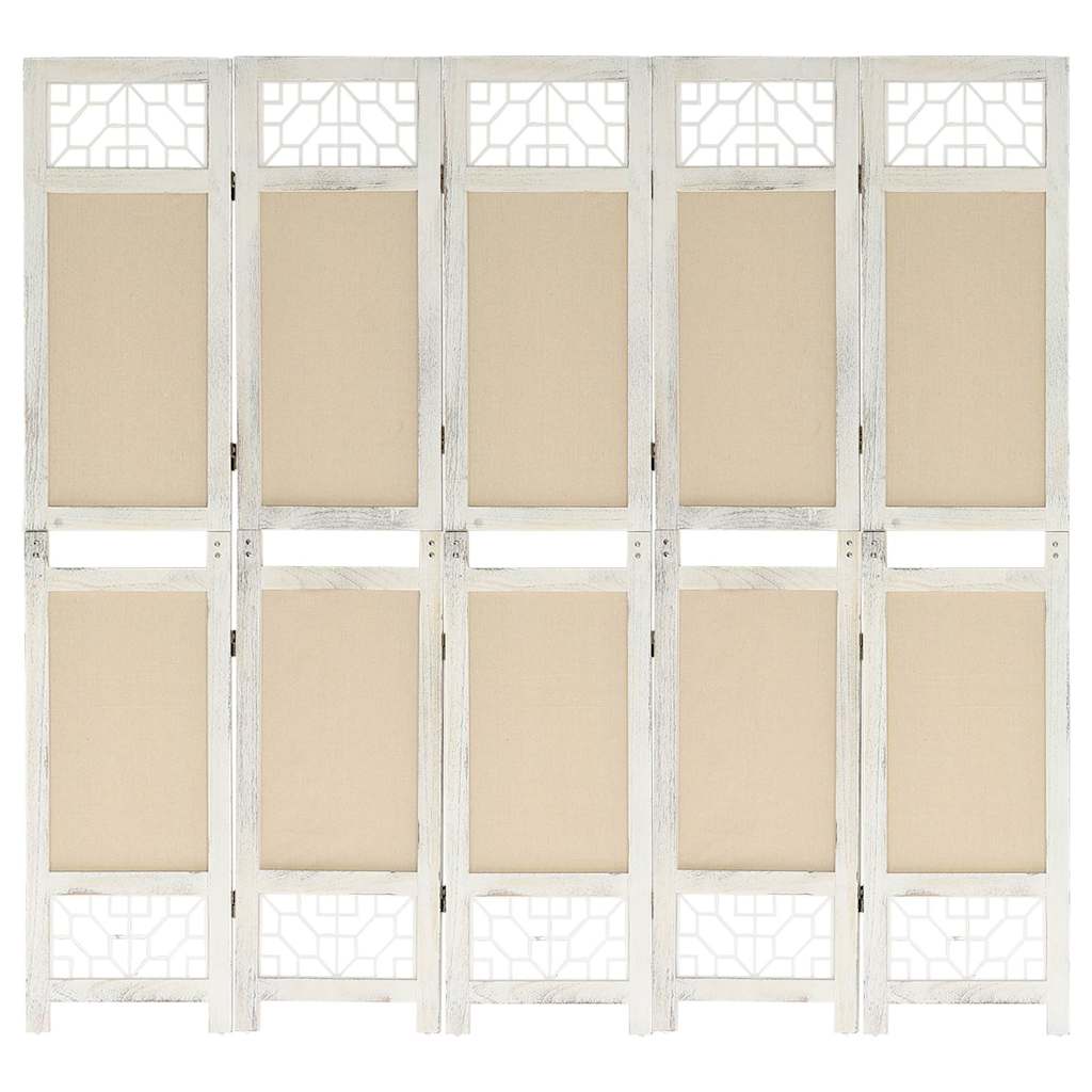 vidaXL 5-Panel Room Divider Cream 175x165 cm Fabric 1