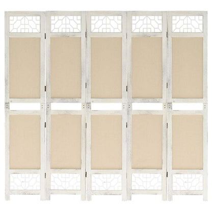 vidaXL 5-Panel Room Divider Cream 175x165 cm Fabric 1