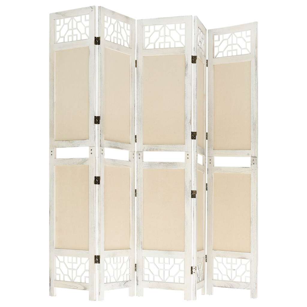 vidaXL 5-Panel Room Divider Cream 175x165 cm Fabric 4
