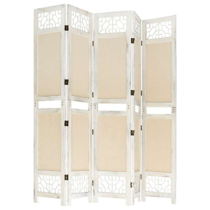 vidaXL 5-Panel Room Divider Cream 175x165 cm Fabric 4