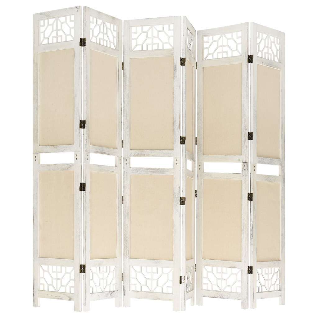 vidaXL 6-Panel Room Divider Cream 210x165 cm Fabric 4