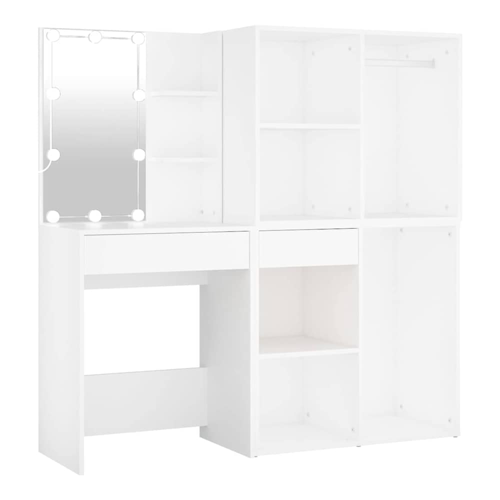 LED Dressing Table with Cabinets Engineered Wood White