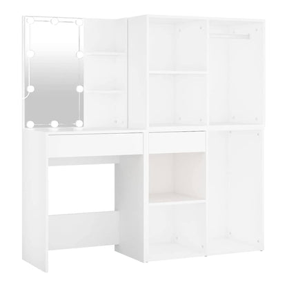 LED Dressing Table with Cabinets Engineered Wood White