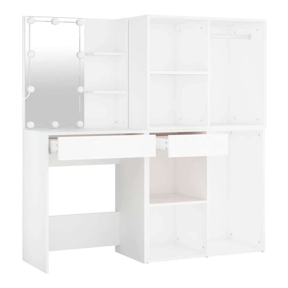 LED Dressing Table with Cabinets Engineered Wood White