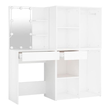 LED Dressing Table with Cabinets Engineered Wood White
