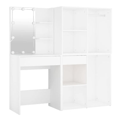 LED Dressing Table with Cabinets Engineered Wood White