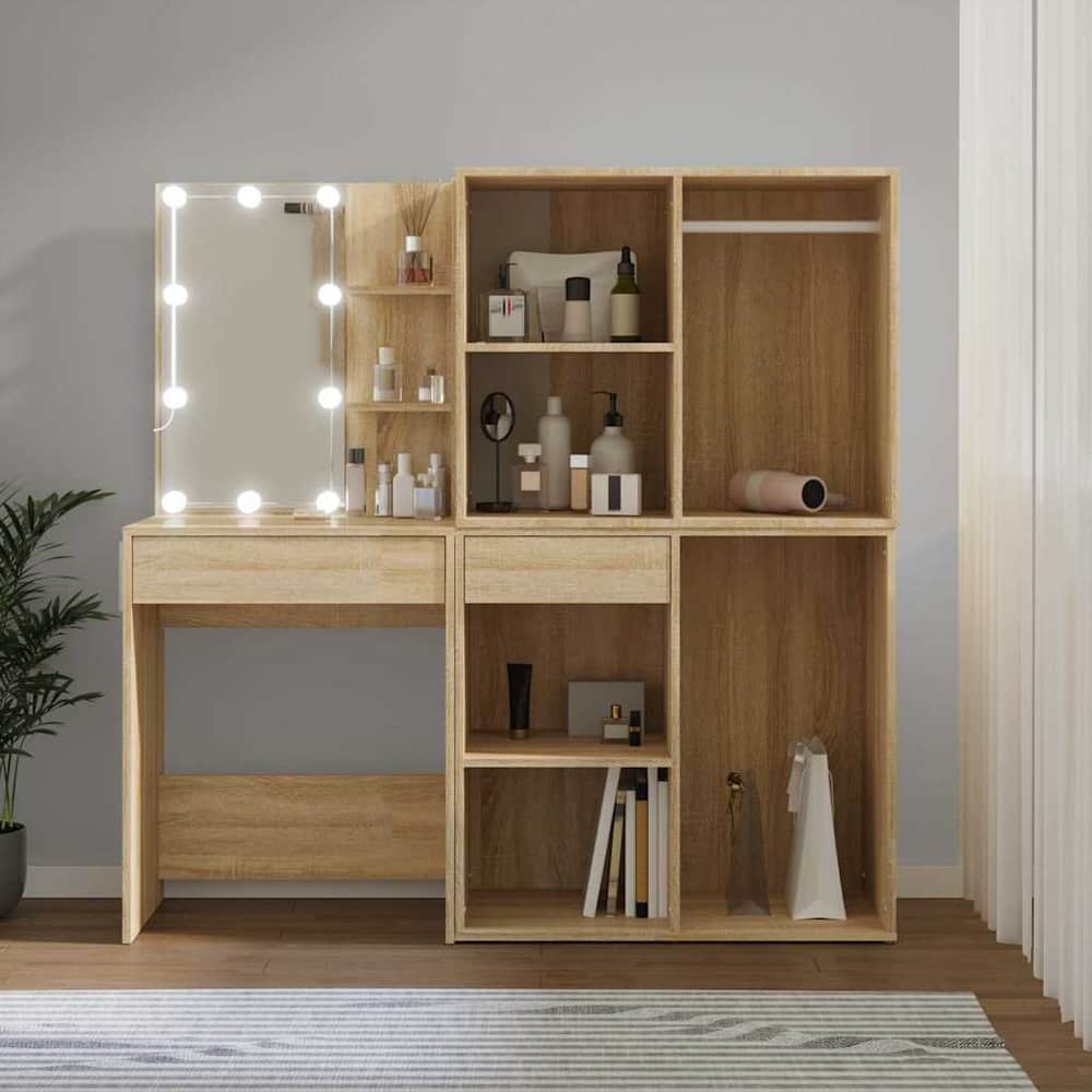 LED Dressing Table with Cabinets Engineered Wood Sonoma oak