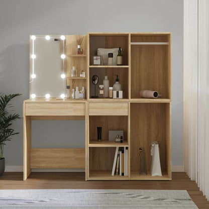 LED Dressing Table with Cabinets Engineered Wood Sonoma oak