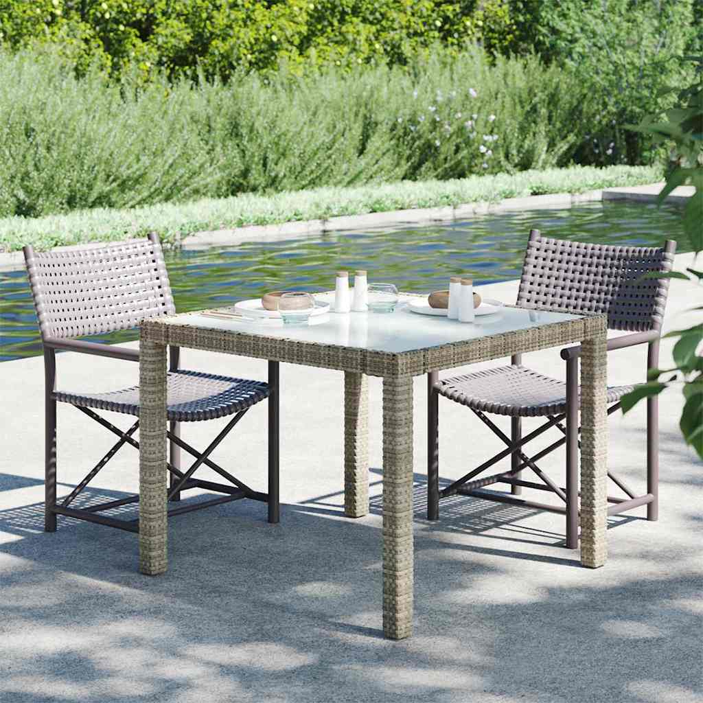 Garden Table Grey 90 x 90 x 75 cm Poly Rattan Depth 90 cm Width 90 cm Grey and white
