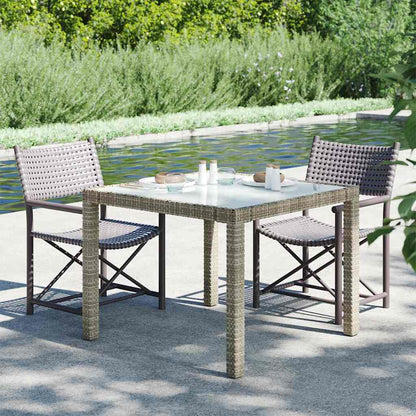 Garden Table Grey 90 x 90 x 75 cm Poly Rattan Depth 90 cm Width 90 cm Grey and white