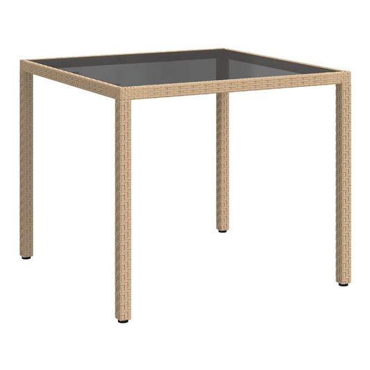 Garden Table Tempered Glass and Poly Rattan Beige 90 x 90 x 75 cm
