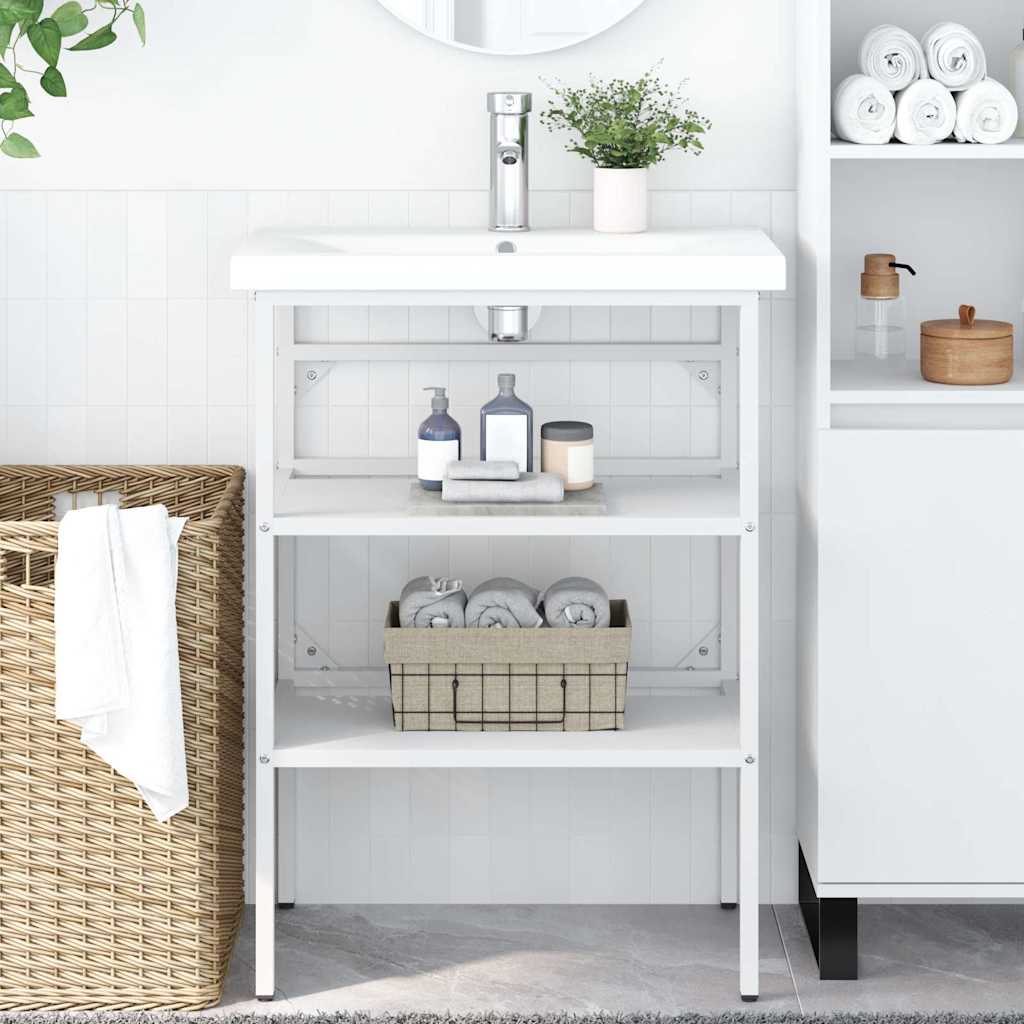 vidaXL Bathroom Washbasin Frame | White | Powder-coated iron | 59x38x83 cm 1