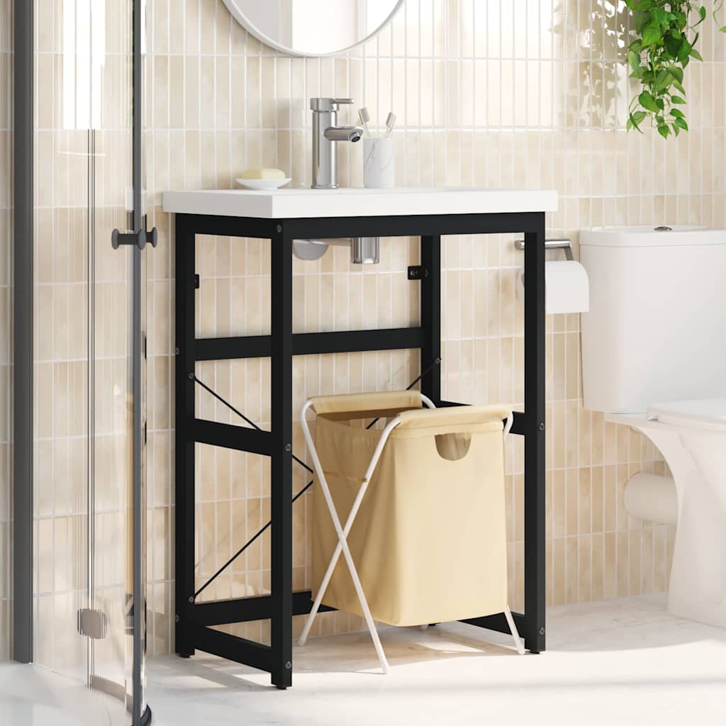 vidaXL Bathroom Washbasin Frame | Black | Powder-coated iron | 59x38x83 cm 3