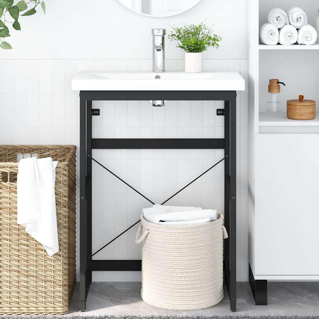 vidaXL Bathroom Washbasin Frame | Black | Powder-coated iron | 59x38x83 cm 1