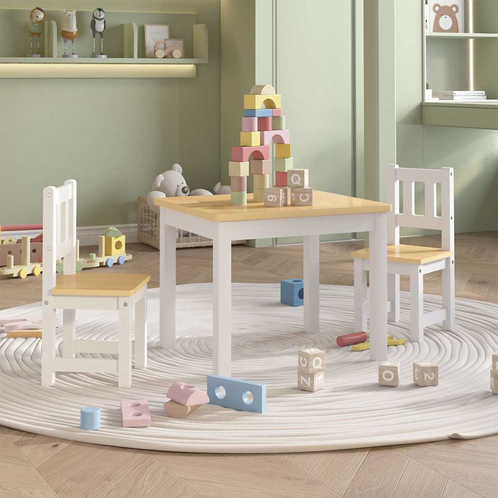 3 Piece Children Table and Chair Set MDF White and beige Without bench