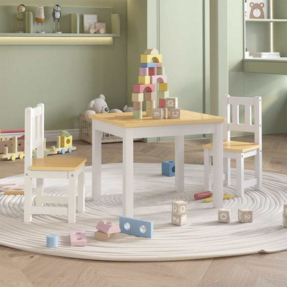 3 Piece Children Table and Chair Set MDF White and beige Without bench
