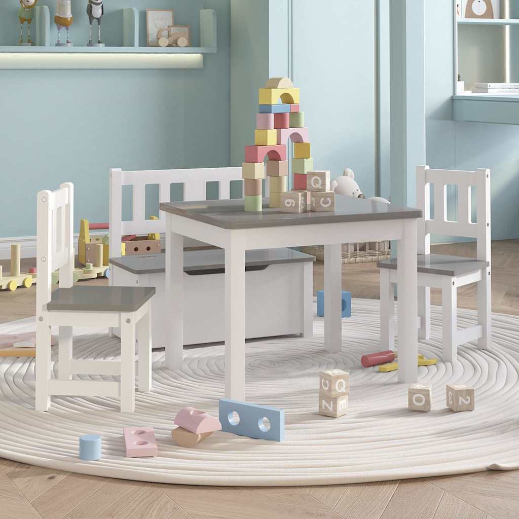 3 Piece Children Table and Chair Set MDF White and grey With bench