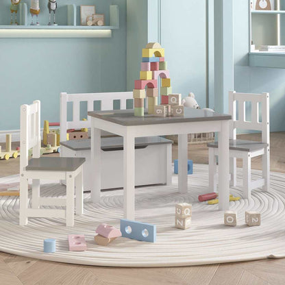 3 Piece Children Table and Chair Set MDF White and grey With bench