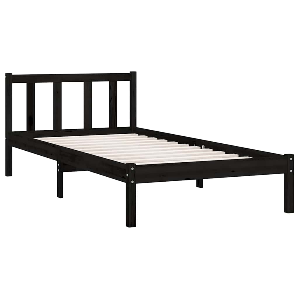 vidaXL Bed Frame without Mattress Black Solid Wood Small Single 3