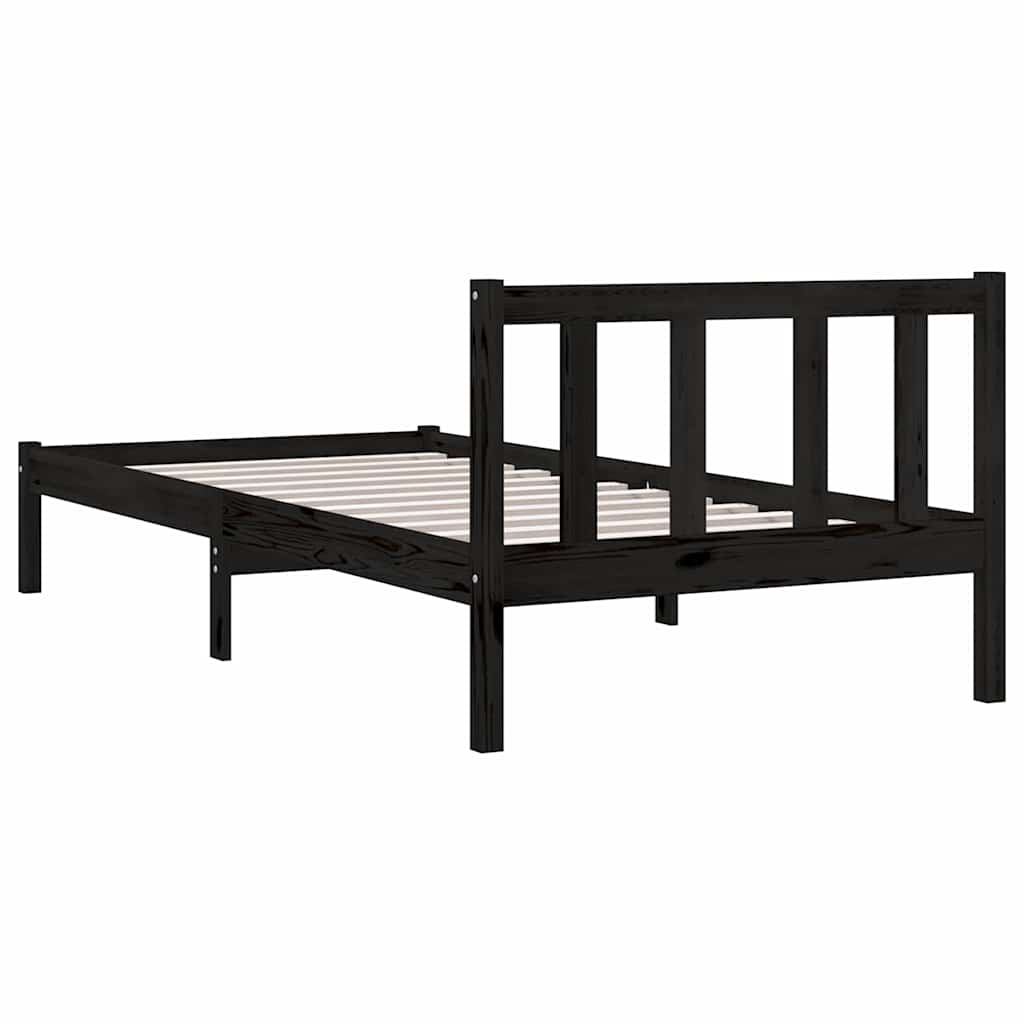 vidaXL Bed Frame without Mattress Black Solid Wood Small Single 5