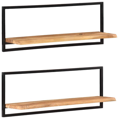 vidaXL Wall Shelf | Set of 2 | Natural wood and black 1