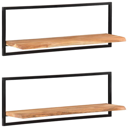 Wall Shelves Solid Wood Acacia and Steel 2 100 cm 35 cm 24 cm
